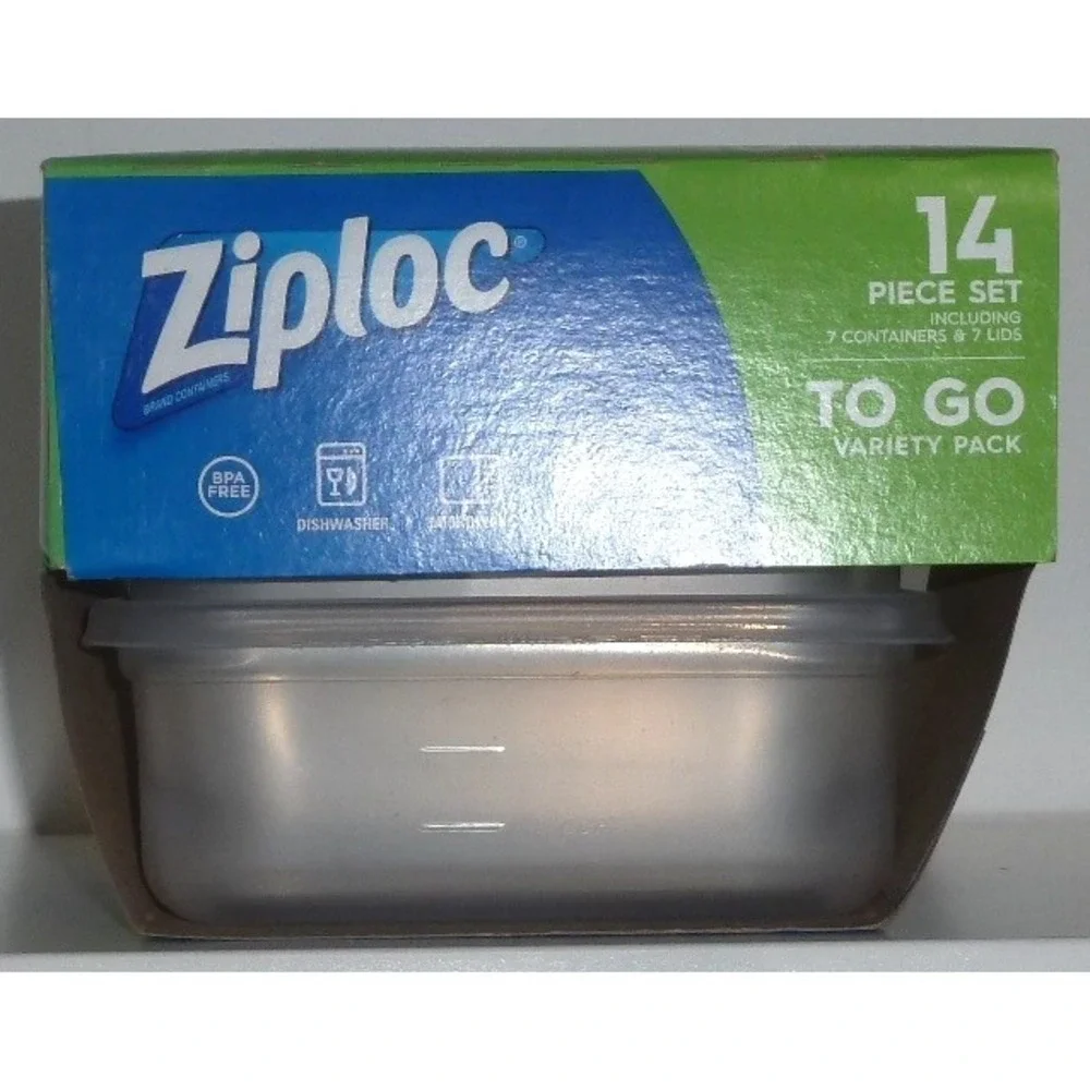 Ziploc To Go Variety Pack 14 Piece Set - 7 Containers & 7 Lid One Press Seal NEW